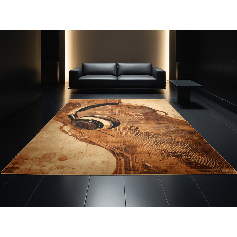 Tapis brun rustique lavable à la machine Parnika, 6 x 9