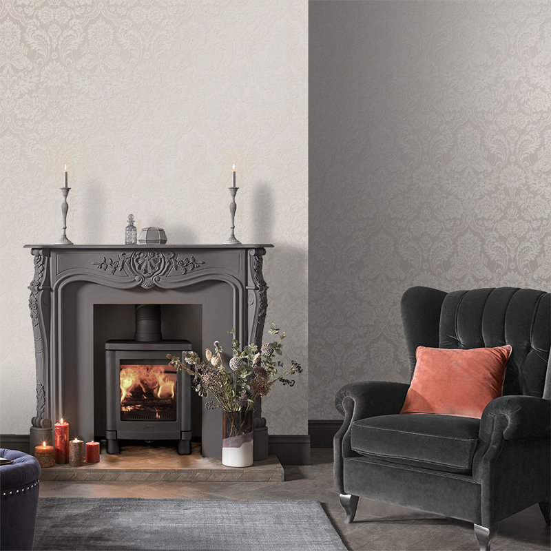Gothic Damask Metallic Wallpaper Roll, White