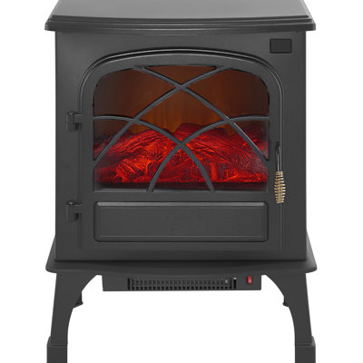 Chaufferette électrique sur pied 1500W 1500W 25,5 pouces, installation rapide avec 4 pieds de soutien, chauffage infrarouge efficace pour les saisons froides, flammes 3D réalistes pour une maison confortable, construction en nylon noir