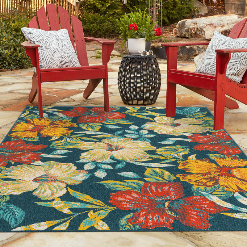 Tapis intérieur / extérieur bleu / beige / orange en polypropylène tissé à la machine 4 pi 1 po Eribella