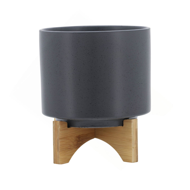 PLATEAU 8 "AVEC SUPPORT EN BOIS, GRIS MAT, H 9 po x l 8 po x P 8 po