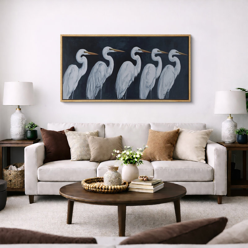 «White Heron Birds», impression sur toile encadrée, Naturel, H 30 po x l 60 po x P 1,5 po