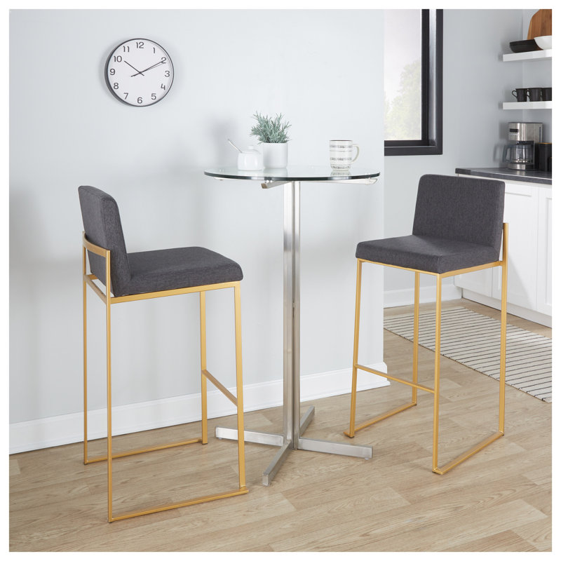 Tabouret de bar contemporain à dossier haut en acier doré et tissu anthracite - Paquet de 2