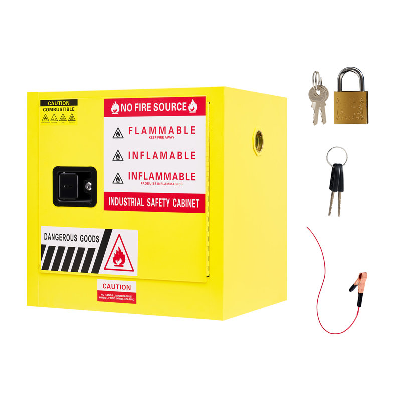 Armoire de sécurité 20 gallons 23 x 23 x 18 po avec tablettes réglables, acier jaune, H 18 po x l 23 po x P 18 po