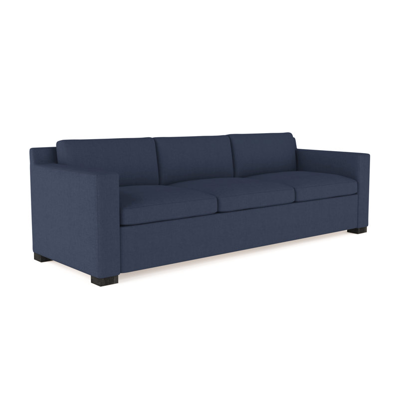 Mercer Track-Arm Sofa, Ebony, 33.5" H x 108" W x 39" D, Box Weave Linen Blue Print