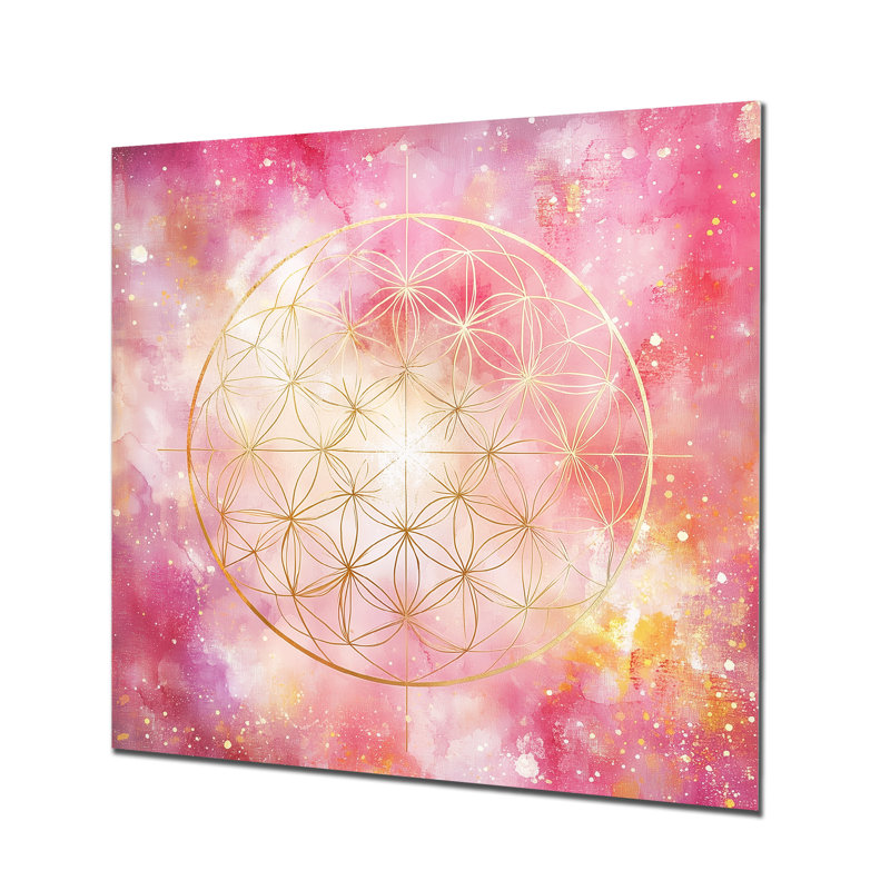 Mandala rose - Boho Glam Bloom - décoration murale géométrique en métal, impression moderne sur métal, L 36 po x H 36 po
