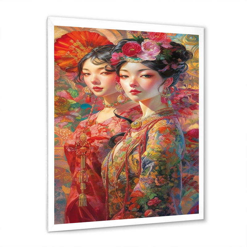 Célébration de la beauté florale orientale du printemps, H 32 po x l 16 po x P 1 po, Cadre photo blanc