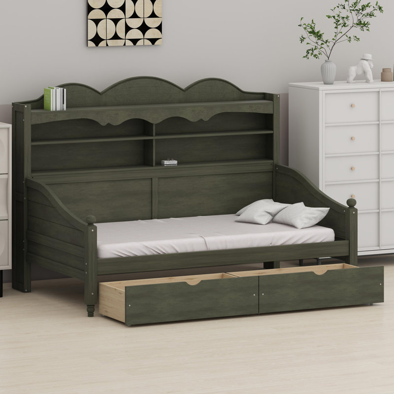 Multi-Functional Daybed Featuring Storage Drawers and Open Shelving, Classic Design Sofa Bed for Living Room, Bedroom, or Guest Room, Simple Assembly