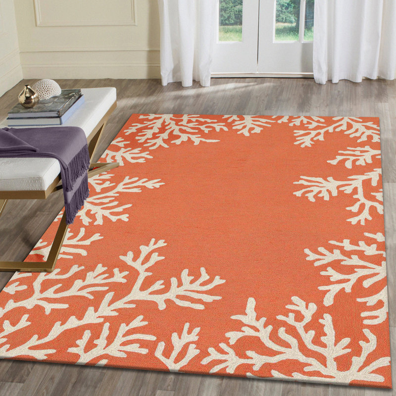 Tapis intérieur / extérieur orange touffeté à la main Vogt, Rectangle 5 pi x 7 pi 6 po