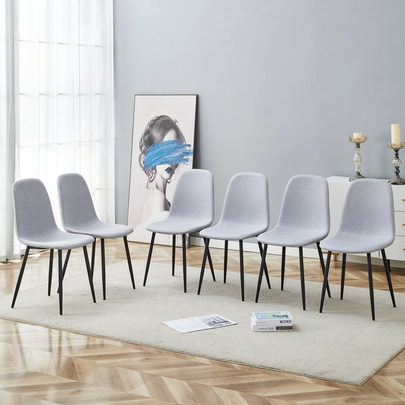 Six Pieces Comfortable Linen-Cotton Dining Chair Set, Dark Gray