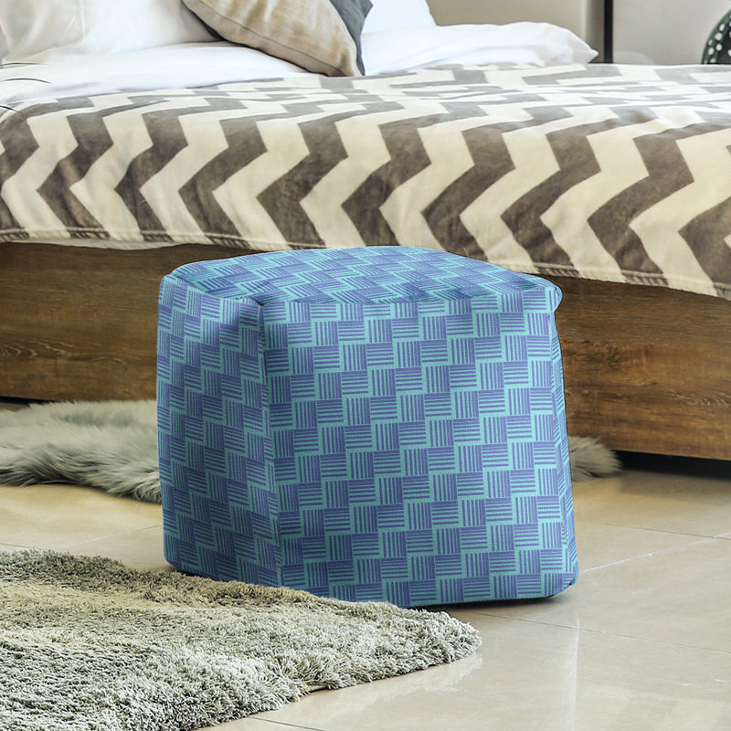 Repose-pieds cubique à rayures classic basketweave, Sarcelle / Bleu