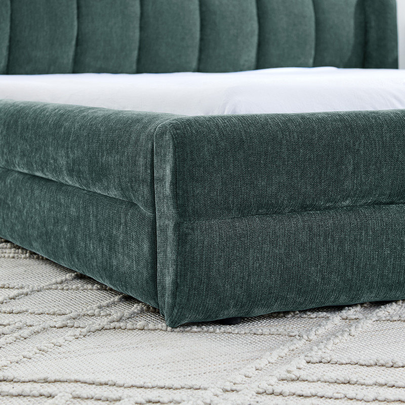 Structure de lit grand rembourré avec tête de lit en chenille moelleux? Conception robuste, Vert