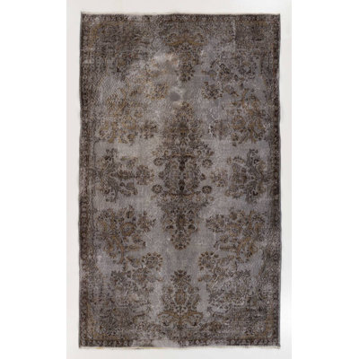 5.6x9.2 Ft Handmade Turkish Rug in Gray Color, Modern Upcycled Wool Grey Rug