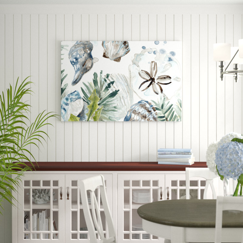 Coastal Christmas Shell Collection D by June Erica Vess - Painting Print, 81cm H x 122cm W, Black Floater Frame