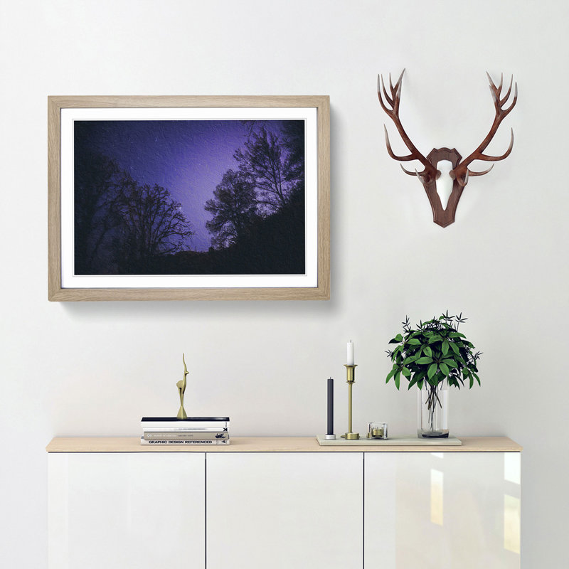 Purple Stars - Picture Frame Painting Print, Oak Framed, 27cm H x 36cm W x 2cm D