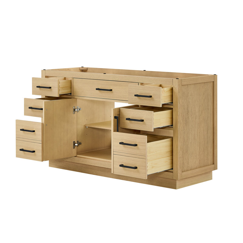 Base de meuble-lavabo simple autoportante de 59 po Beckett, Rift Oak, Noir mat