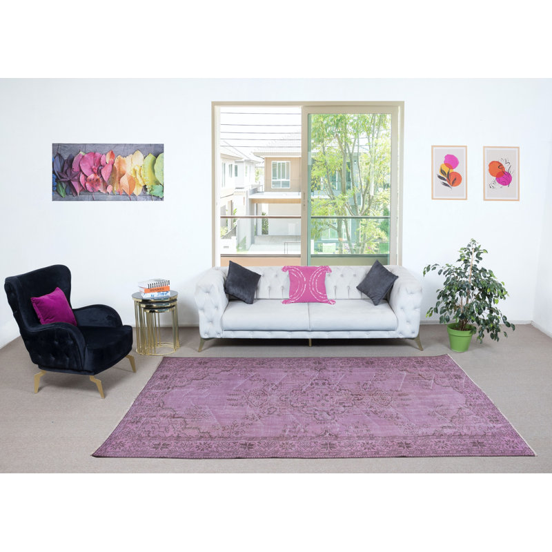Tapis turc noué à la main de couleur mauve à la main 5,6 x 9,6 pi