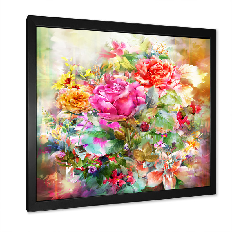«Modern Pink and Green Summer Garden II», reproduction d'art sur toile, H 36 po x l 36 po x P 1,5 po, Cadre noir