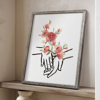 «HandsAndFlowers III», reproduction encadrée - bois massif