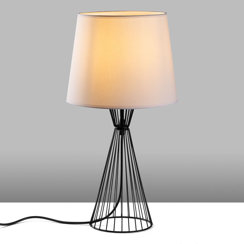 Industrial Style Table Lamp, Black Metal Body, 11.0 x 11.0 x 21.7 inches | Fabric Shade Ø8.7-11.0 x 8.7 inches | E27 Socket, Max 40W | Modern, Elegant Design for Home or Office | IP20 Rated, Bulb Not Included