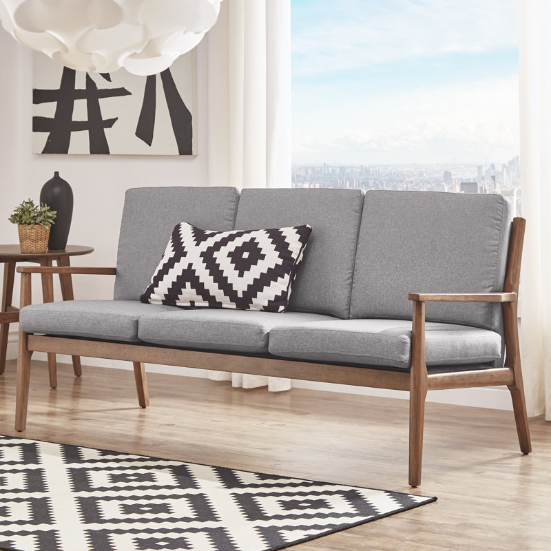 Misbah 71'' Upholstered Sofa, Smoke Grey Linen, Walnut
