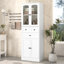 Armoire de rangement haute pour salle de bain, armoire avec quatre portes et tiroirs, tablette réglable, panneau de fibres à densité moyenne