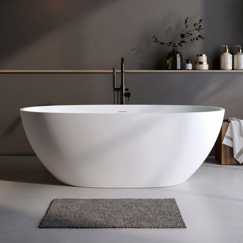 70.8″Solid Surface Matte Tub, Solid Surface Soaking Tub, Stone Resin Freestanding Bathtub, Thick Edge Stand Alone Tubs With Overflow, Pop-Up Drain