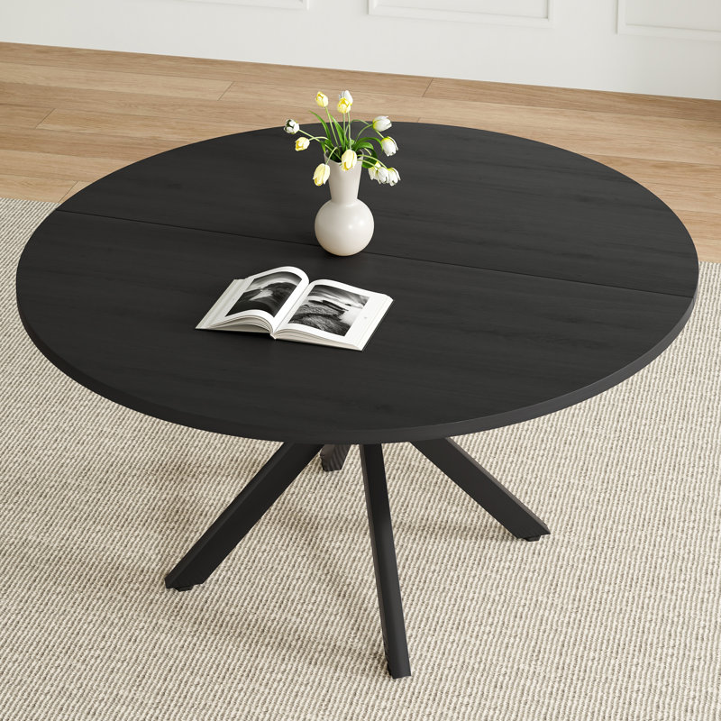 Table de salle à manger de 47 pouces pour 4 à 6 personnes, table de cuisine moderne Mid-Century avec base robuste, table de salle à manger en bois pour la salle à manger de cuisine (noir)