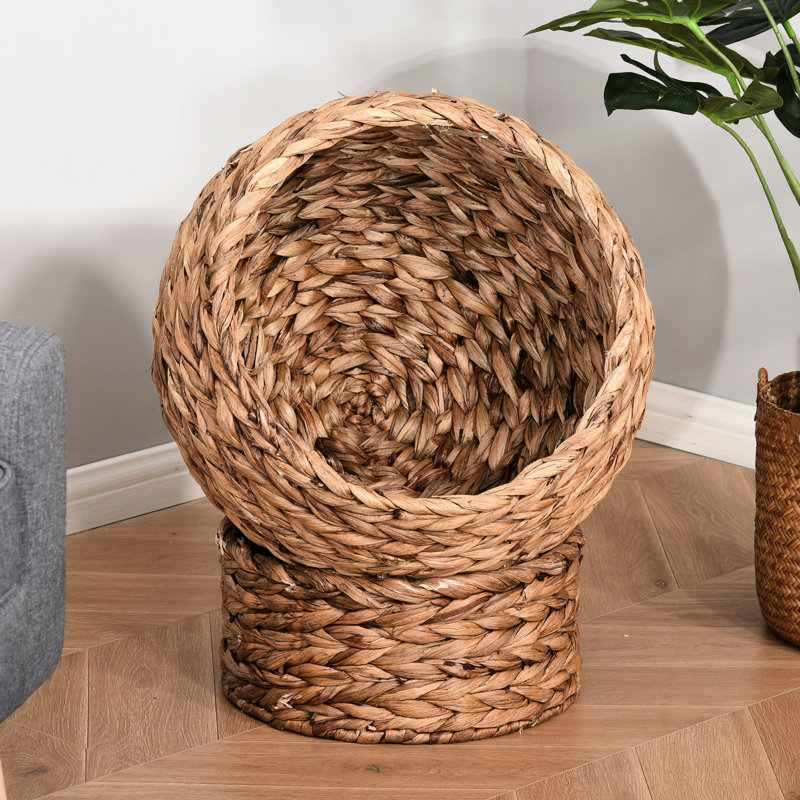 Lit pour chat surélevé doux, panier pivotant, pour espace de charme félin intérieur, H 23,5 po, coussin brun tissé à la main et agréable 24 po