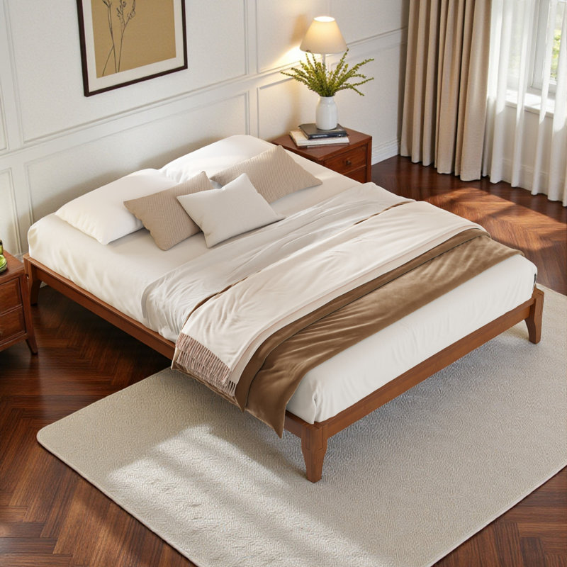 Base de lit plateforme en bambou - Support de lattes robuste, aucun sommier nécessaire, Complète, Brun