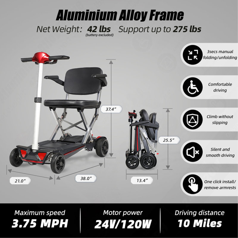 Scooter électrique MOBIFREE M2020 pour adultes et personnes âgées., Rouge