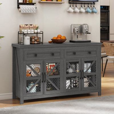 Gracie Oaks 55â Farmhouse Buffet Cabinet With Storage, Sideboard Cabinet With 4 Doors & 2 Dwarers, Coffee Bar For Kitchen, Dining Room, Hallway -  70329D61D83B4EEA9A3C636DF3C2318B