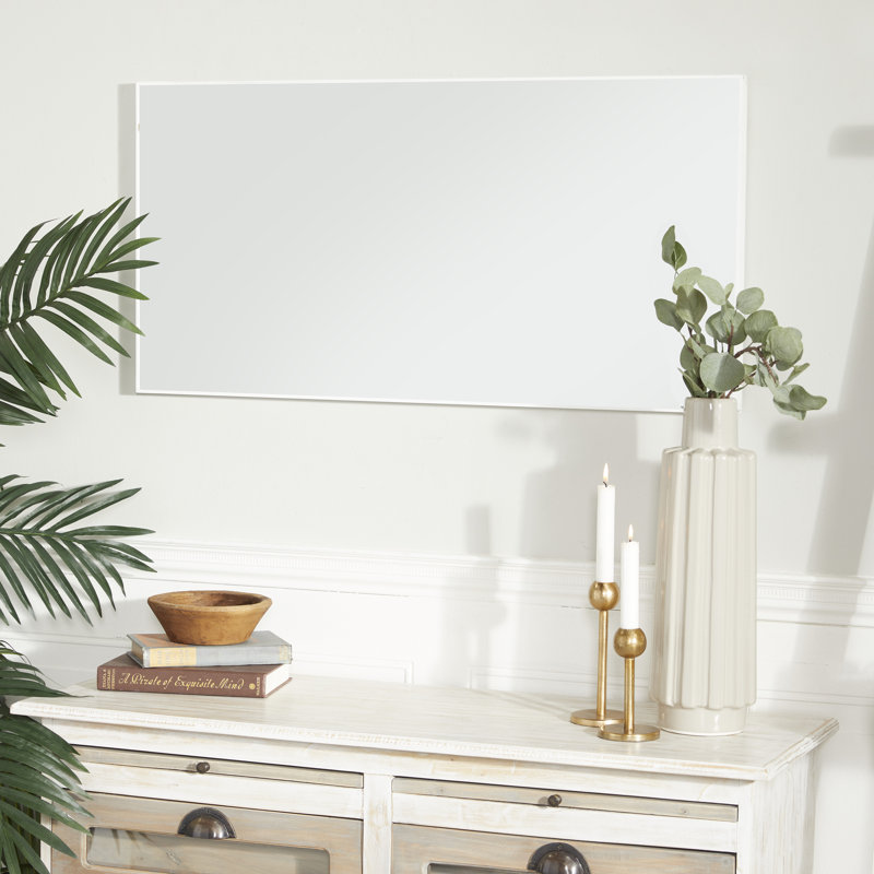 Miroir mural en bois avec un cadre fin et minimaliste, Blanc, 32 po x 18 po