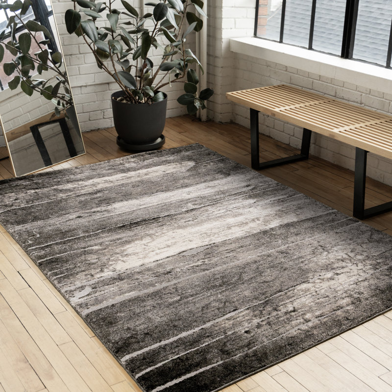 Tapis noir / blanc Walburg, Rectangle 5 pi 3 po x 7 pi 7 po