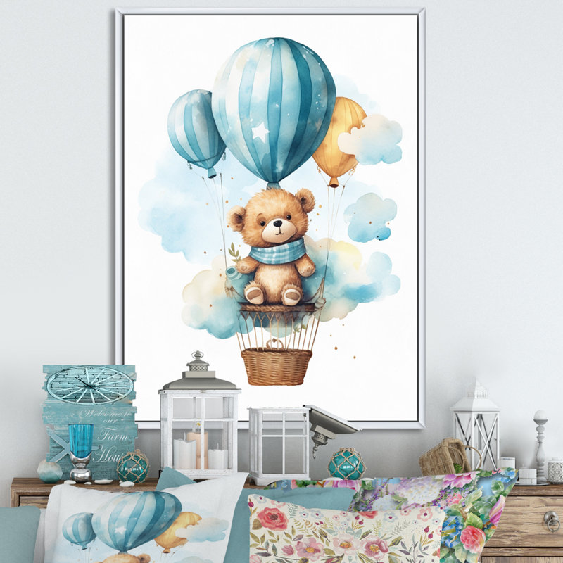 «Nursery Bear Cub Children Dreams II», H 40 po x l 30 po x P 1,5 po, Cadre flottant blanc