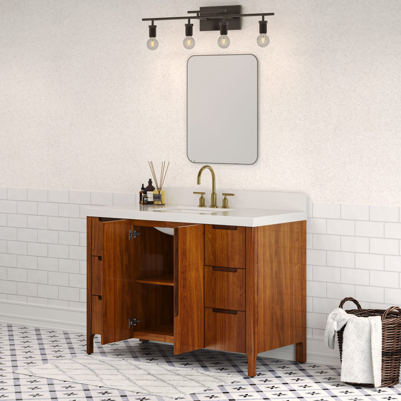 Sequoia 48 In. Single Sink Whitebrook Quartz Countertop Bath Vanity in Mango Wood With ORB Faucet, Noir Juglans