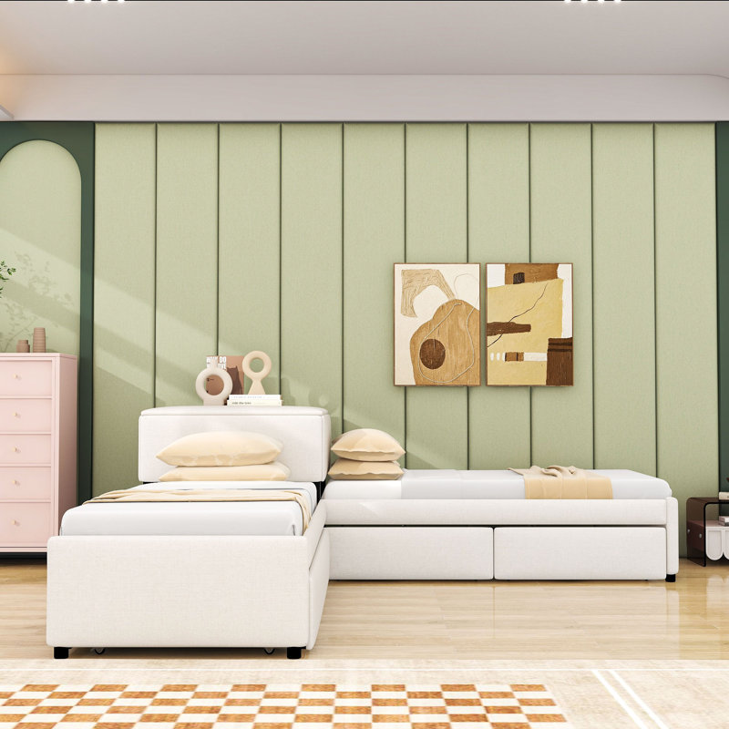 Lit plateforme simple tapissier avec lit gigogne et rangement