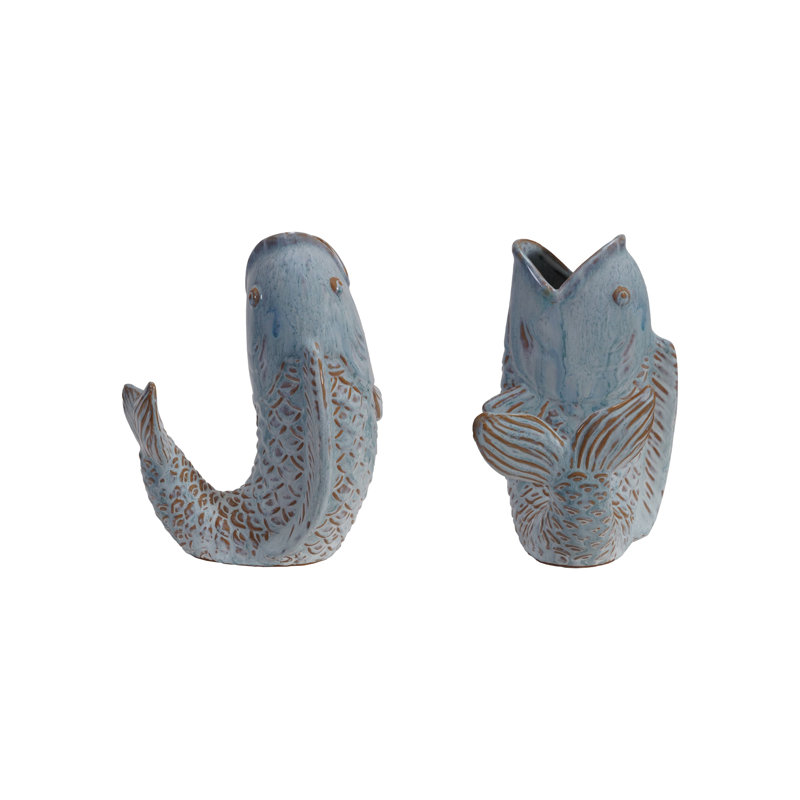 Stoneware Fish Shaped Vase With Reactive Glaze