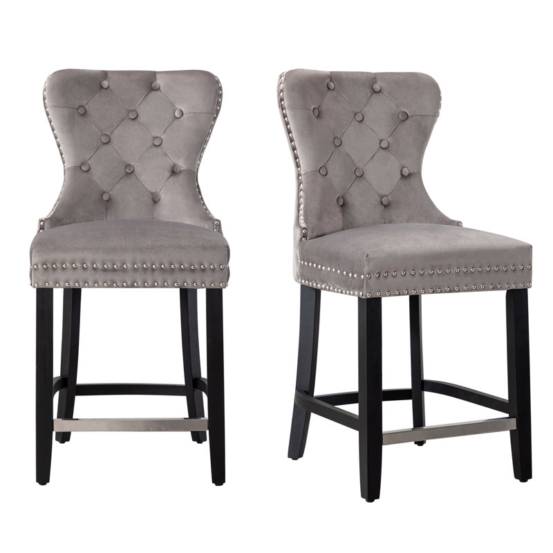 Tabouret de bar et de comptoir Kirsten, Tabouret de comptoir (siège d’une hauteur de 24, Gris, Noir