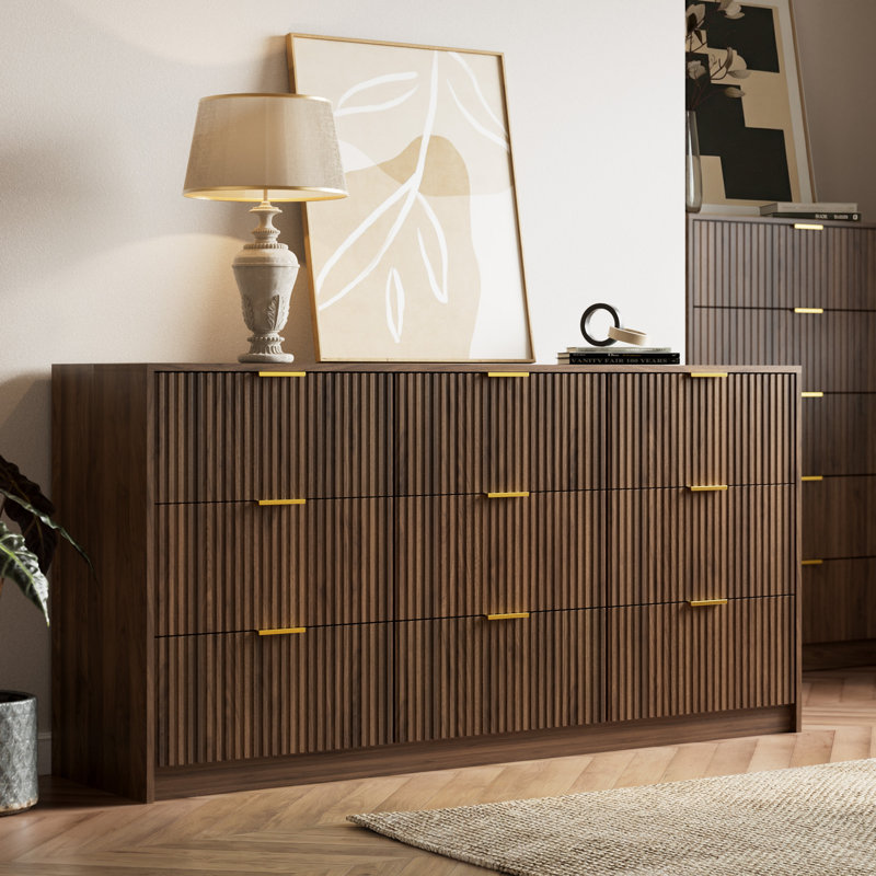 Commode 9 tiroirs l 63 po, Marron foncé