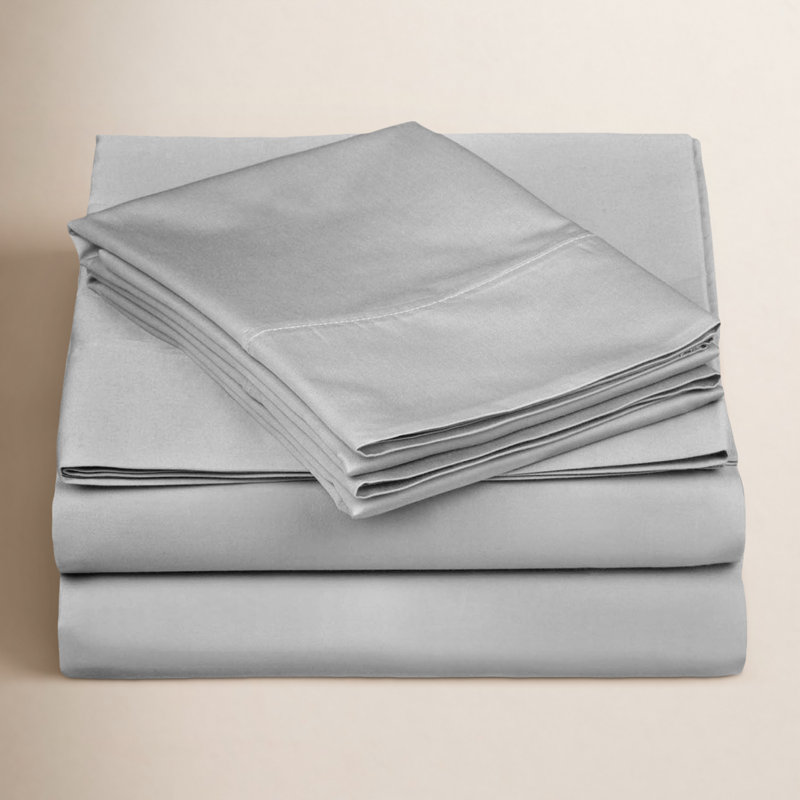 Edmont 530 Thread Count Egyptian Cotton Blend Solid Deep Pocket Bed Sheet Set, King, Platinum