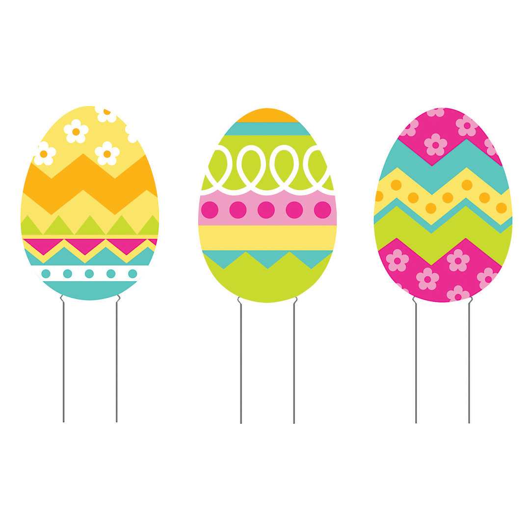 3D Egg-Shaped Yard Stakes - Party Decor - 3 Pieces The Holiday Aisle®