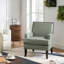 Fauteuil Celadon de 27,5 po de large revêtu de similicuir avec garniture cloutée et pieds en bois massif-924062089