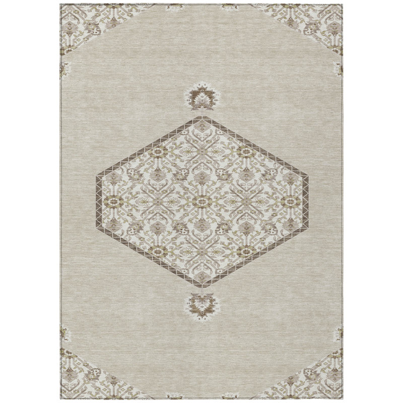 Riven Beige Washable Indoor-Outdoor Rug - , 9' x 12'