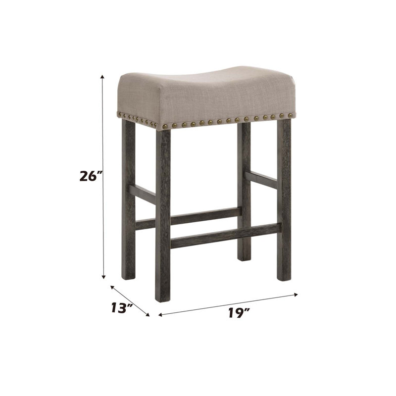 Tabouret à hauteur de comptoir en lin brun clair et gris vieilli, ensemble de 2
