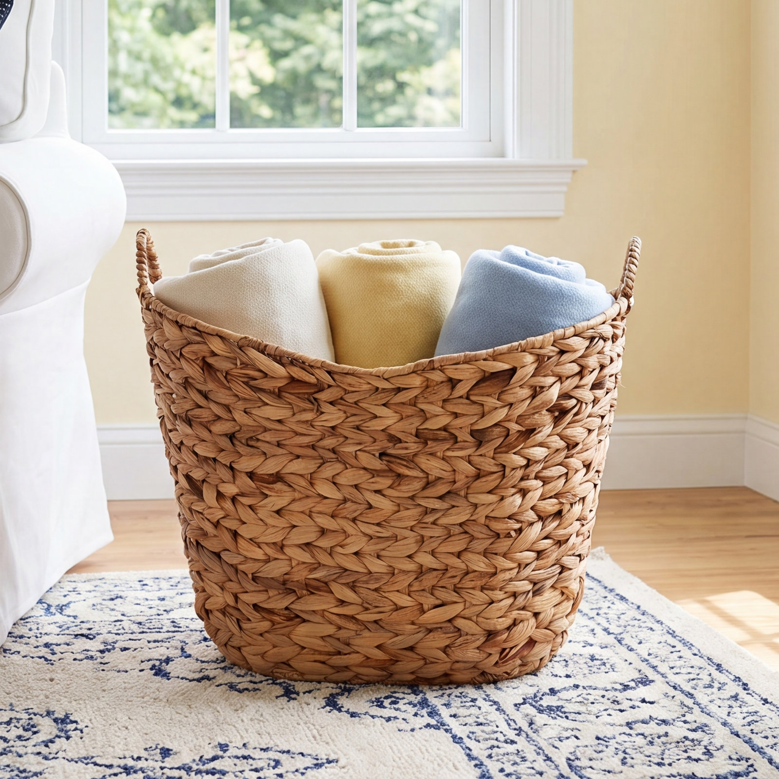 Handwoven Jute Storage Bin, Natural - Water Hyacinth