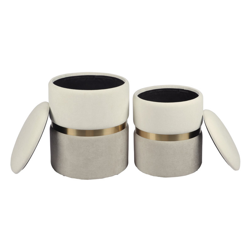 Ernesha Velvet Ottoman, Cream/Tan