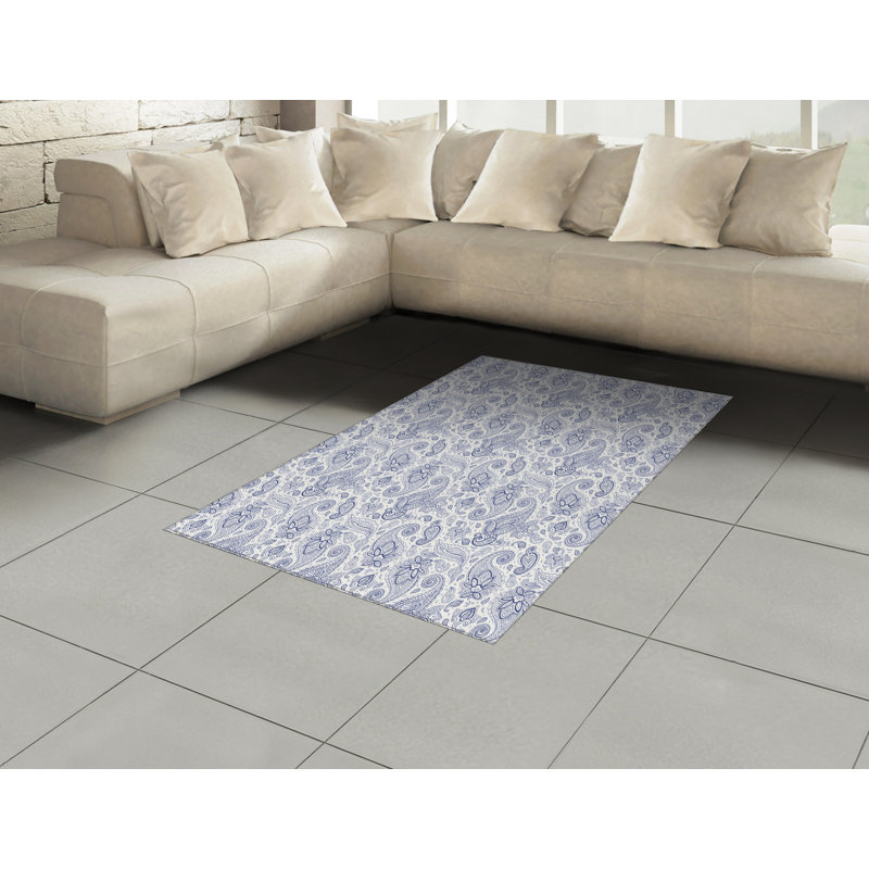 Tapis décoratif à motif de fibres longues en polyester à haute densité Paisley, Rectangle 2 pi 7 po x 5 pi