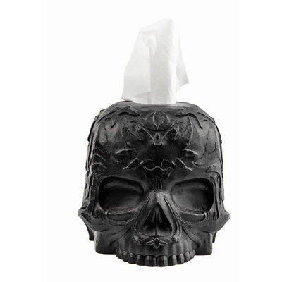 Skull Chic Tissue Box Cover - Gothic Black Square Design for Home Decor, Fits Most Standard Tissue Boxes, Perfect for Any Occasion