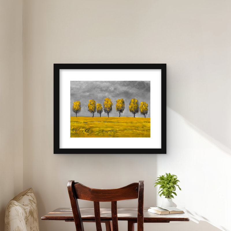 Arbres jaunes dans un champ - reproduction encadrée mate pour la décoration intérieure